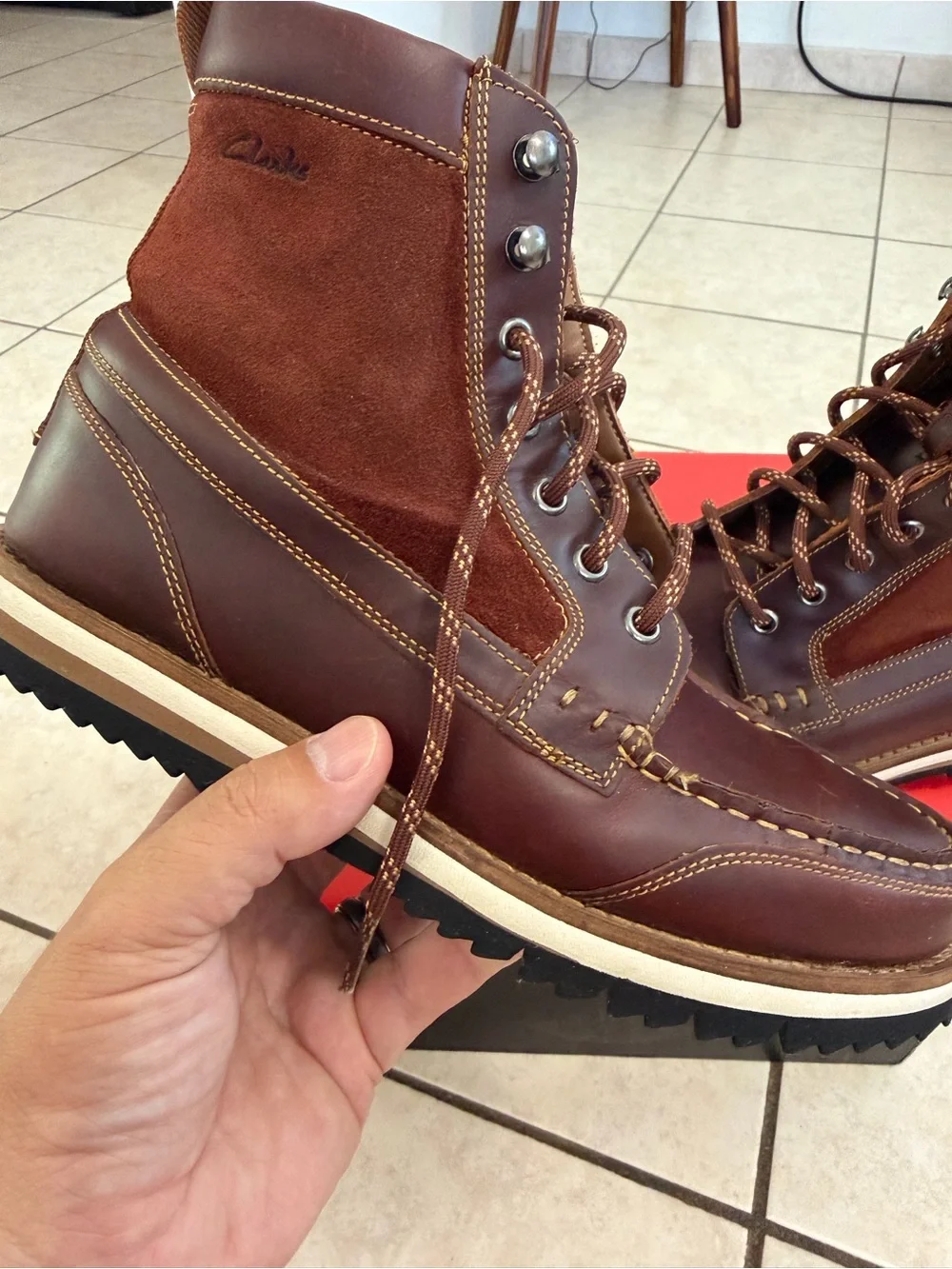 Clarks Men’s Brown Leather & Suede Lace-Up Boots